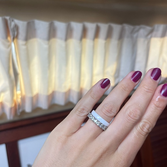 Kendall Jenner Ring Stack Eternity Ring and White Enamel Ring - Picture 9 of 12